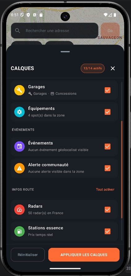 Calques de l’application BikerTribe